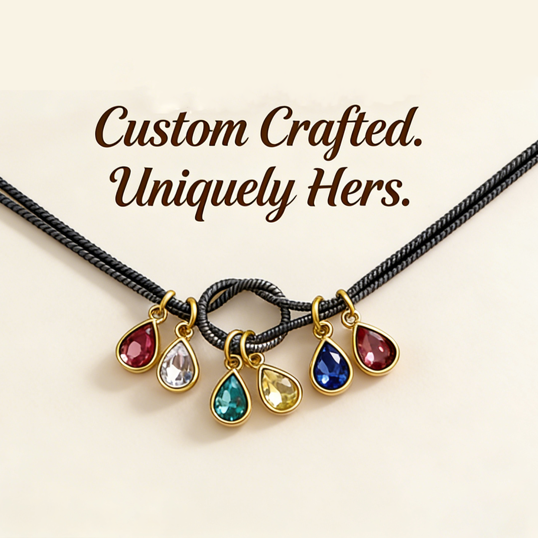 💧 Custom Teardrop Birthstone Bracelet – Personalized for Mom – Up to 14 Birthstones 
