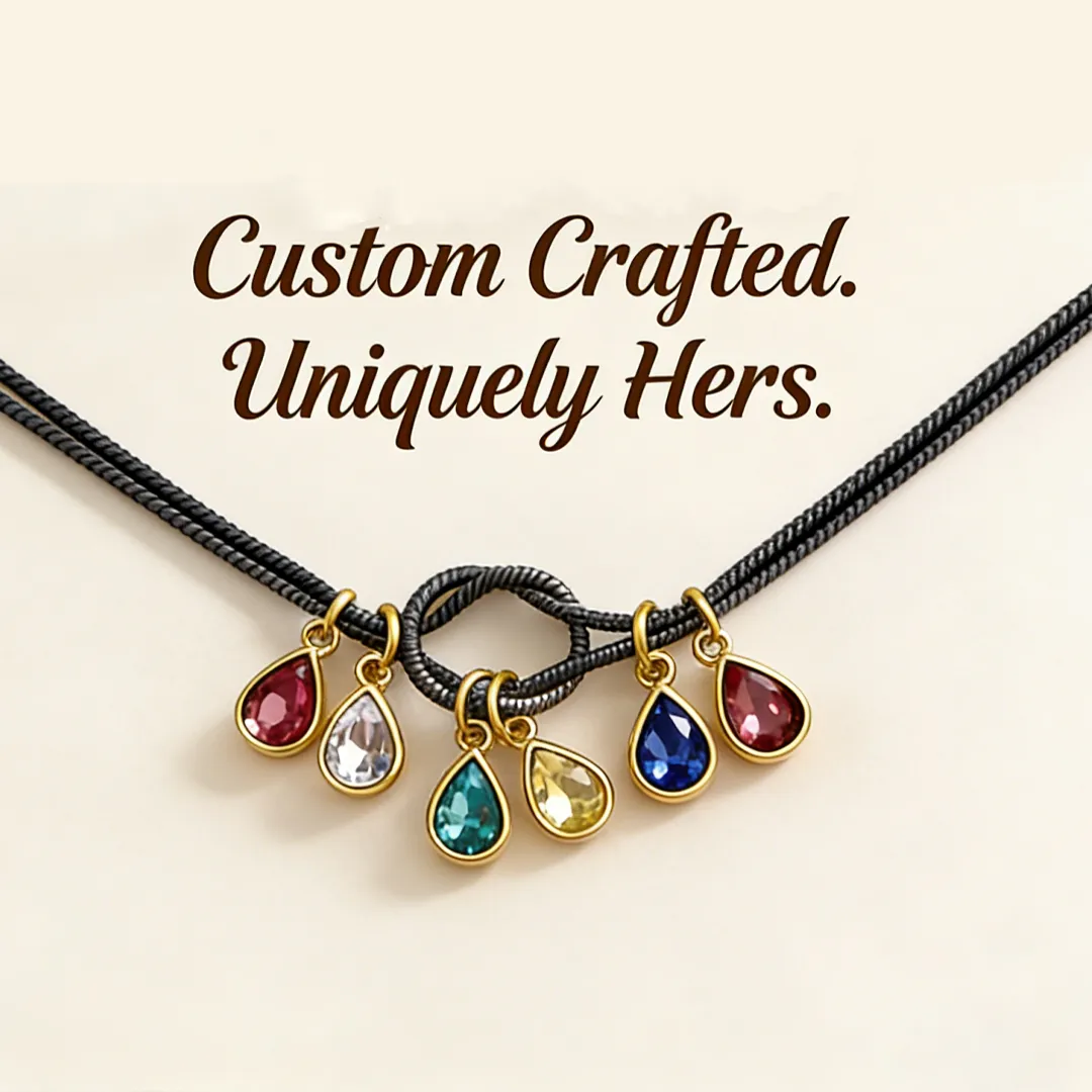 💧 Custom Teardrop Birthstone Bracelet – Personalized for Mom – Up to 14 Birthstones 