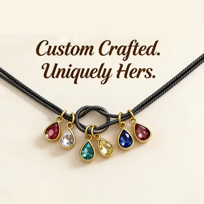 💧 Custom Teardrop Birthstone Bracelet – Personalized for Mom – Up to 14 Birthstones 