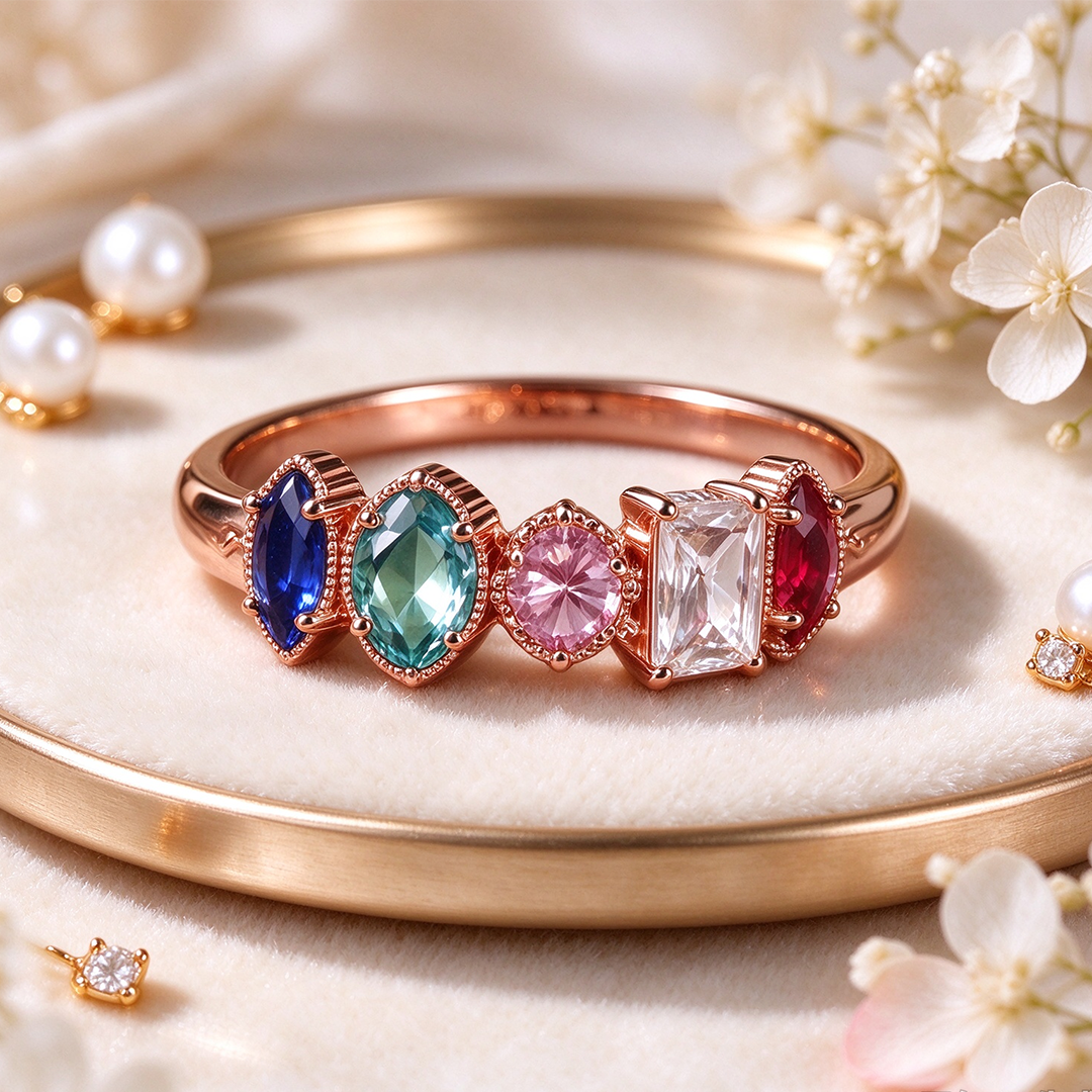 Personalized Multiple Stones Grandma & Mom Family Ring