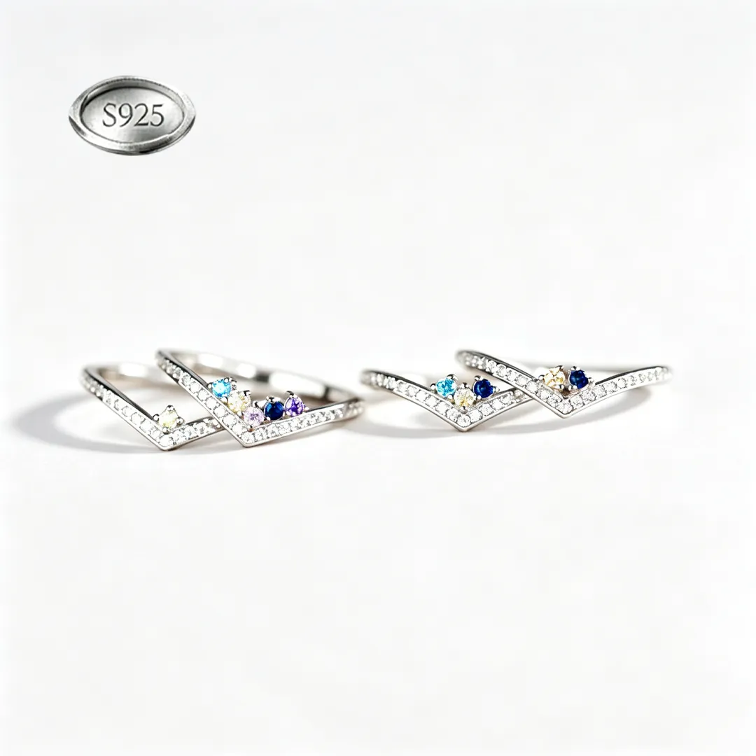 Custom V‑Shape Family Birthstone Ring, Personalized 1‑5 Round Birthstones S925 Sterling Silver Ring