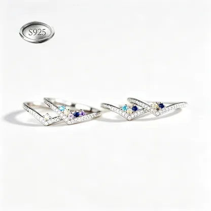 Custom V‑Shape Family Birthstone Ring, Personalized 1‑5 Round Birthstones S925 Sterling Silver Ring