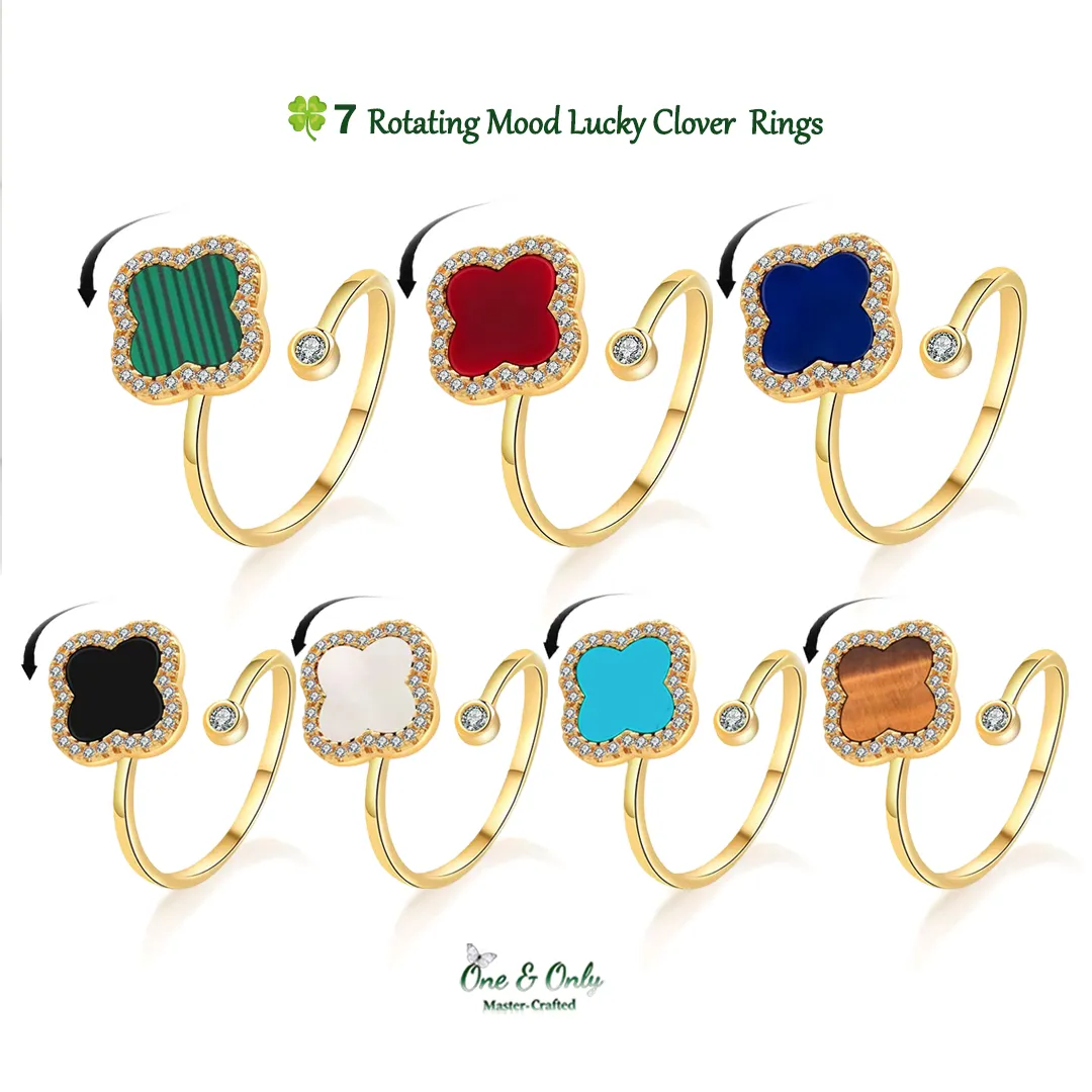 🍀7 Rotating Mood Lucky Clover  Rings for Calm, Confidence & Clarity