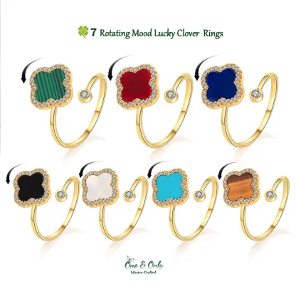 🍀7 Rotating Mood Lucky Clover  Rings for Calm, Confidence & Clarity