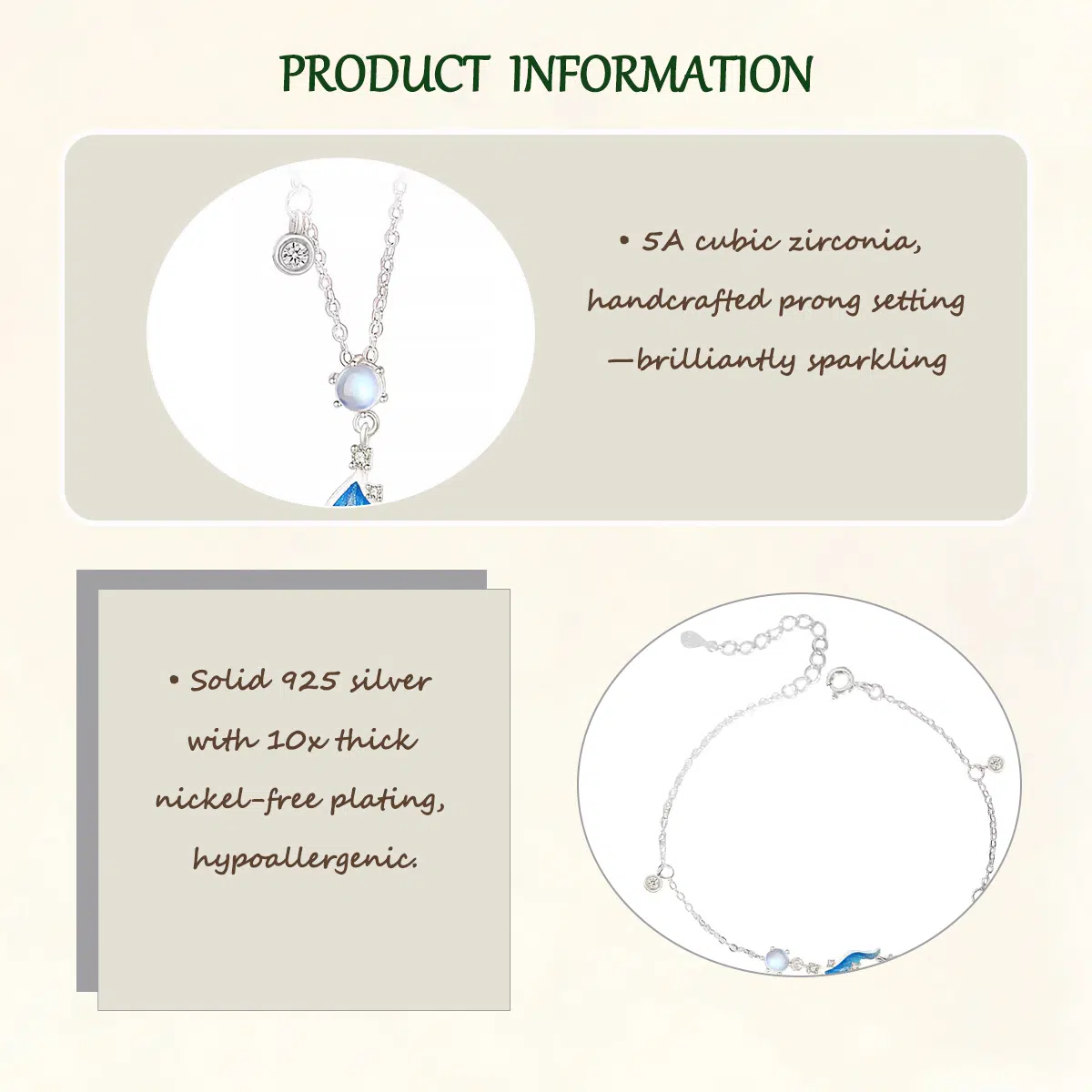 Sterling S925 Silve + 5A Zircon+ moonstone | Mermaid’s Tide Bracelet​ | Nickel-Free Plating