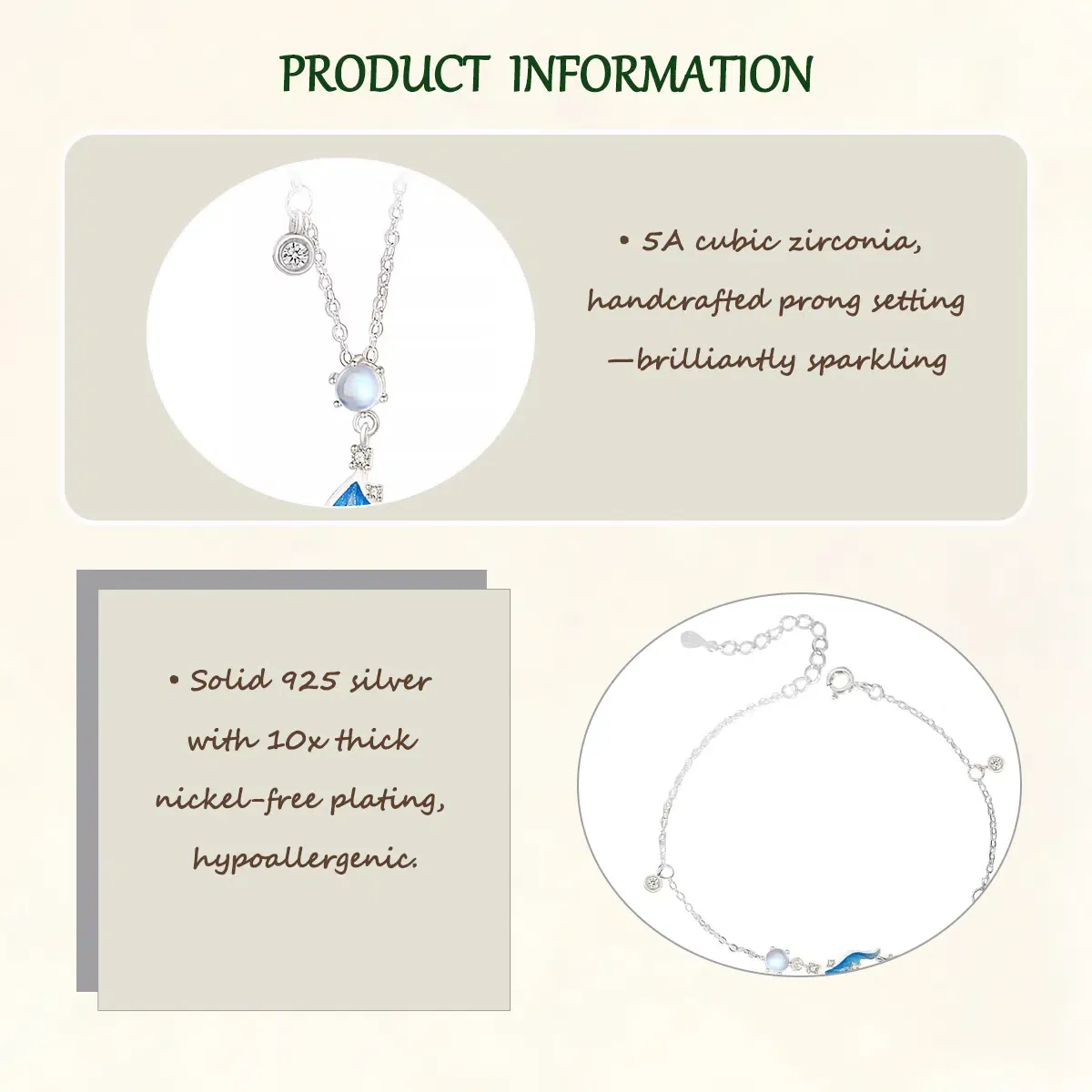 Sterling S925 Silve + 5A Zircon+ moonstone | Mermaid’s Tide Bracelet​ | Nickel-Free Plating