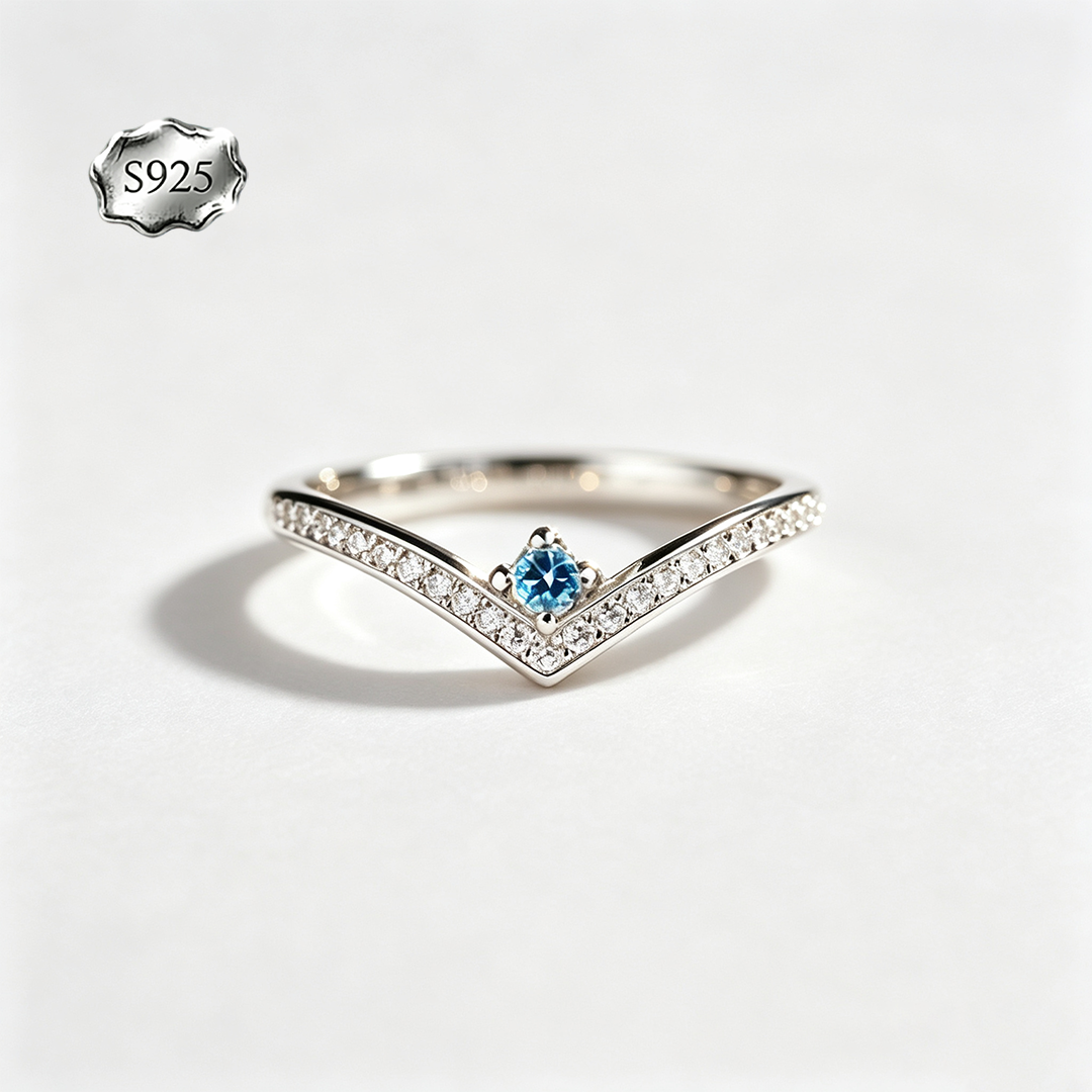 Custom V‑Shape Family Birthstone Ring, Personalized 1‑5 Round Birthstones S925 Sterling Silver Ring