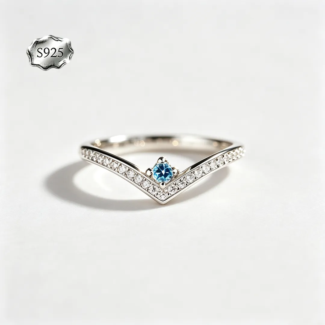 Custom V‑Shape Family Birthstone Ring, Personalized 1‑5 Round Birthstones S925 Sterling Silver Ring