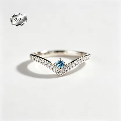 Custom V‑Shape Family Birthstone Ring, Personalized 1‑5 Round Birthstones S925 Sterling Silver Ring