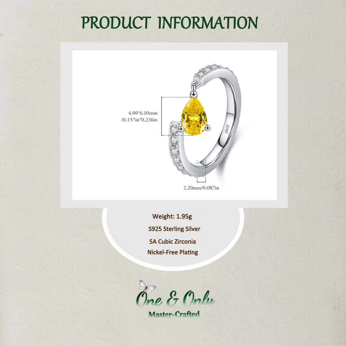 Sterling S925 Silve + 5A Cubic Zirconia | Apollo’s Tear Ring | Nickel-Free Plating
