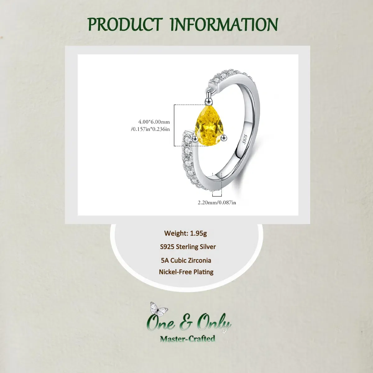 Sterling S925 Silve + 5A Cubic Zirconia | Apollo’s Tear Ring | Nickel-Free Plating