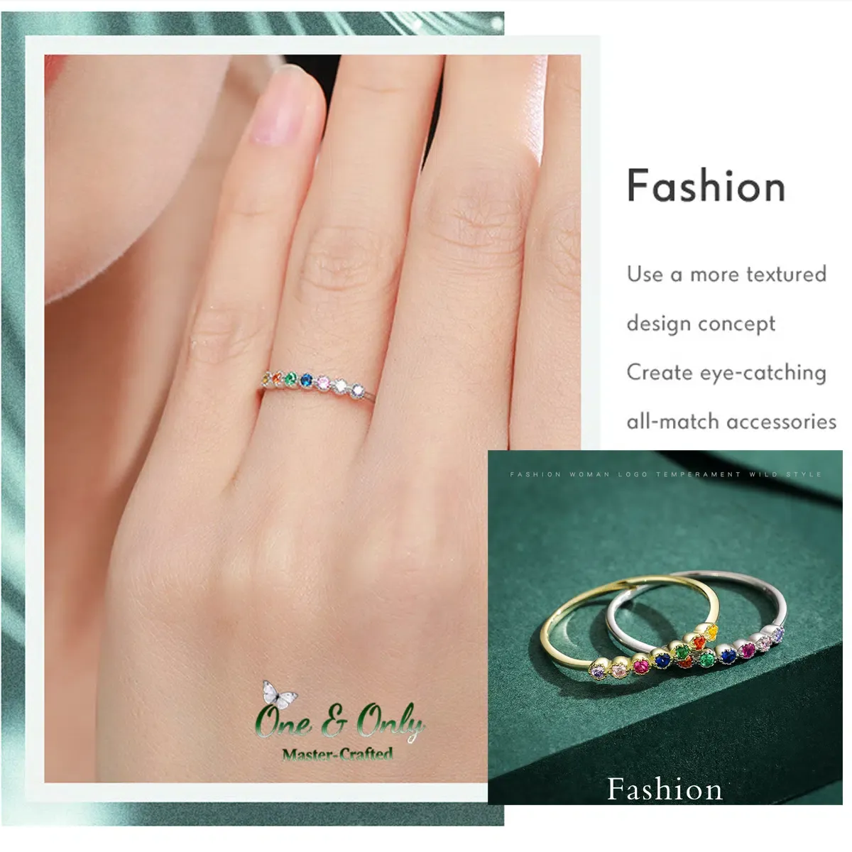 Sterling S925 Silve + 5A CZ | Aura Duo Stacking Rings | Nickel-Free Plating