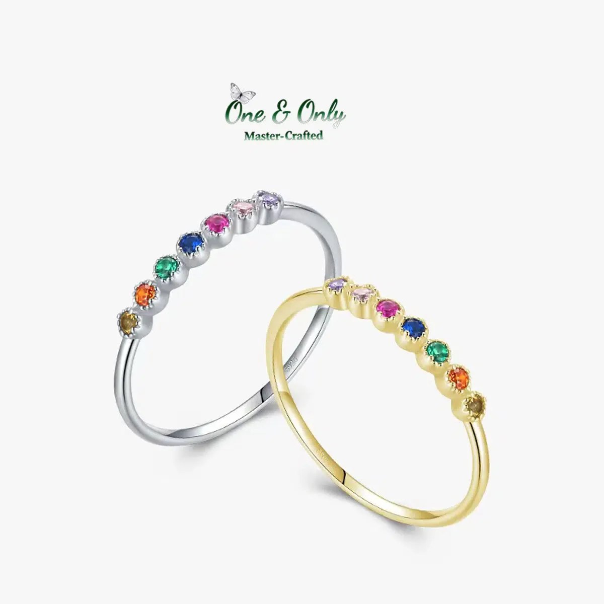 Sterling S925 Silve + 5A CZ | Aura Duo Stacking Rings | Nickel-Free Plating