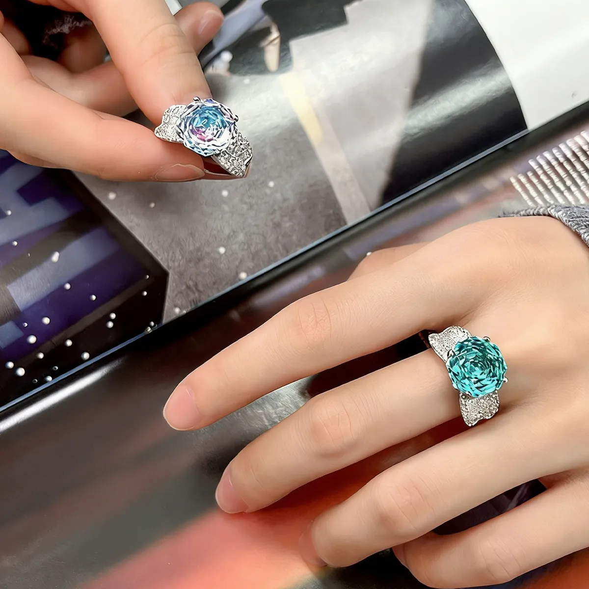 Aurora Borealis Ring | Ice-Flower Cut with Lab-Created Cubic Zirconia – Luxury Design, Everyday Sparkle