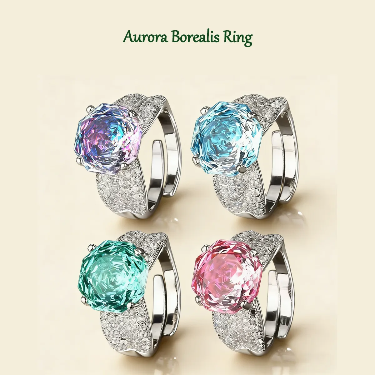Aurora Borealis Ring | Ice-Flower Cut with Lab-Created Cubic Zirconia – Luxury Design, Everyday Sparkle