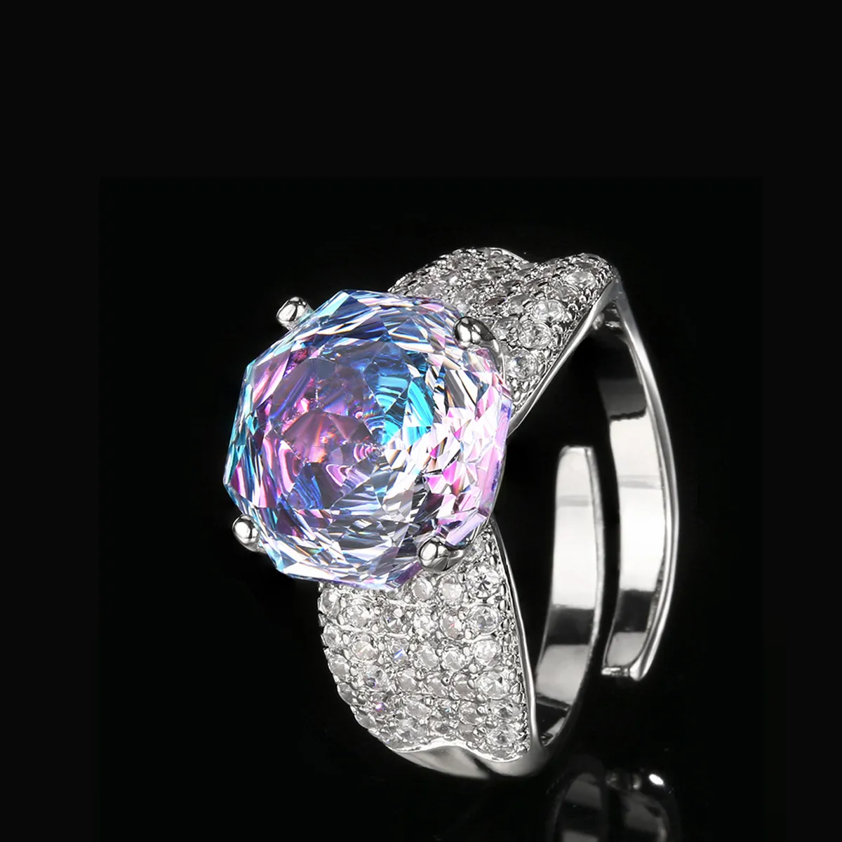 Aurora Borealis Ring | Ice-Flower Cut with Lab-Created Cubic Zirconia – Luxury Design, Everyday Sparkle