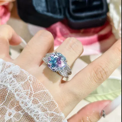 Aurora Borealis Ring | Ice-Flower Cut with Lab-Created Cubic Zirconia – Luxury Design, Everyday Sparkle