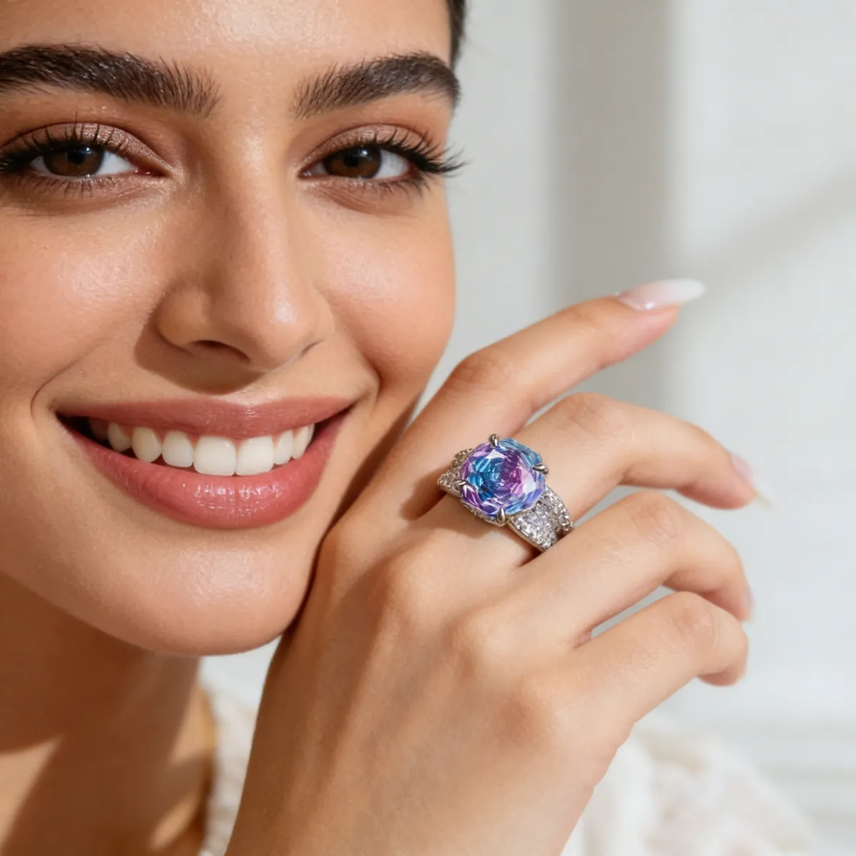 Aurora Borealis Ring | Ice-Flower Cut with Lab-Created Cubic Zirconia – Luxury Design, Everyday Sparkle