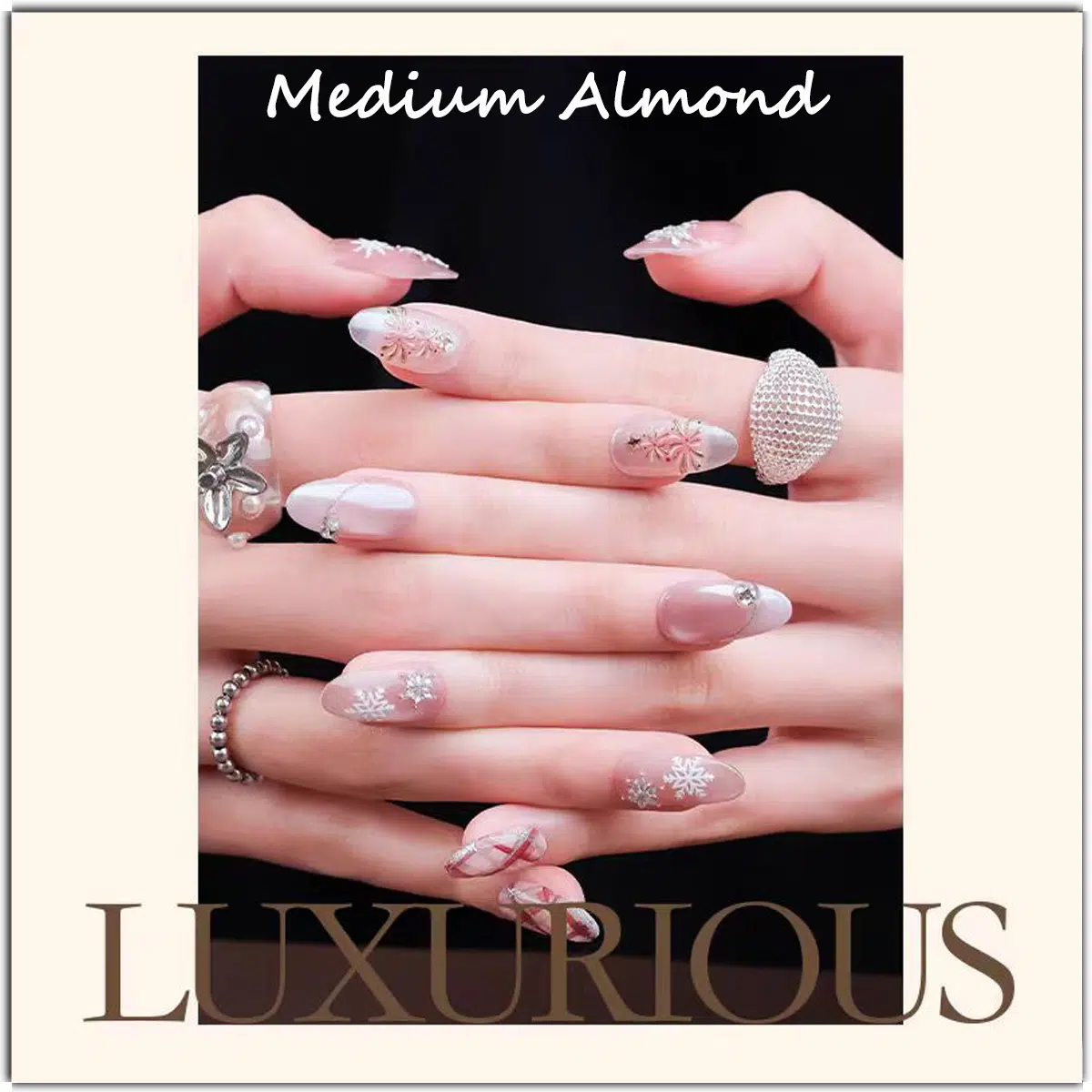 Barbie's Snow Globe Press-On Nails | Medium Almond & Short Coffin | Icy Pink Winter Wonderland 