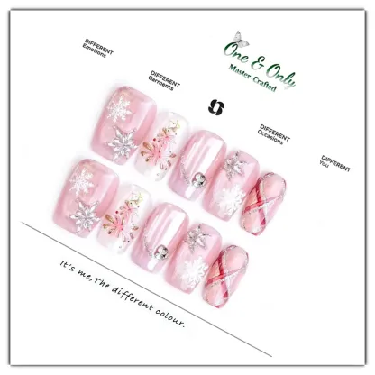 Barbie's Snow Globe Press-On Nails | Medium Almond & Short Coffin | Icy Pink Winter Wonderland 