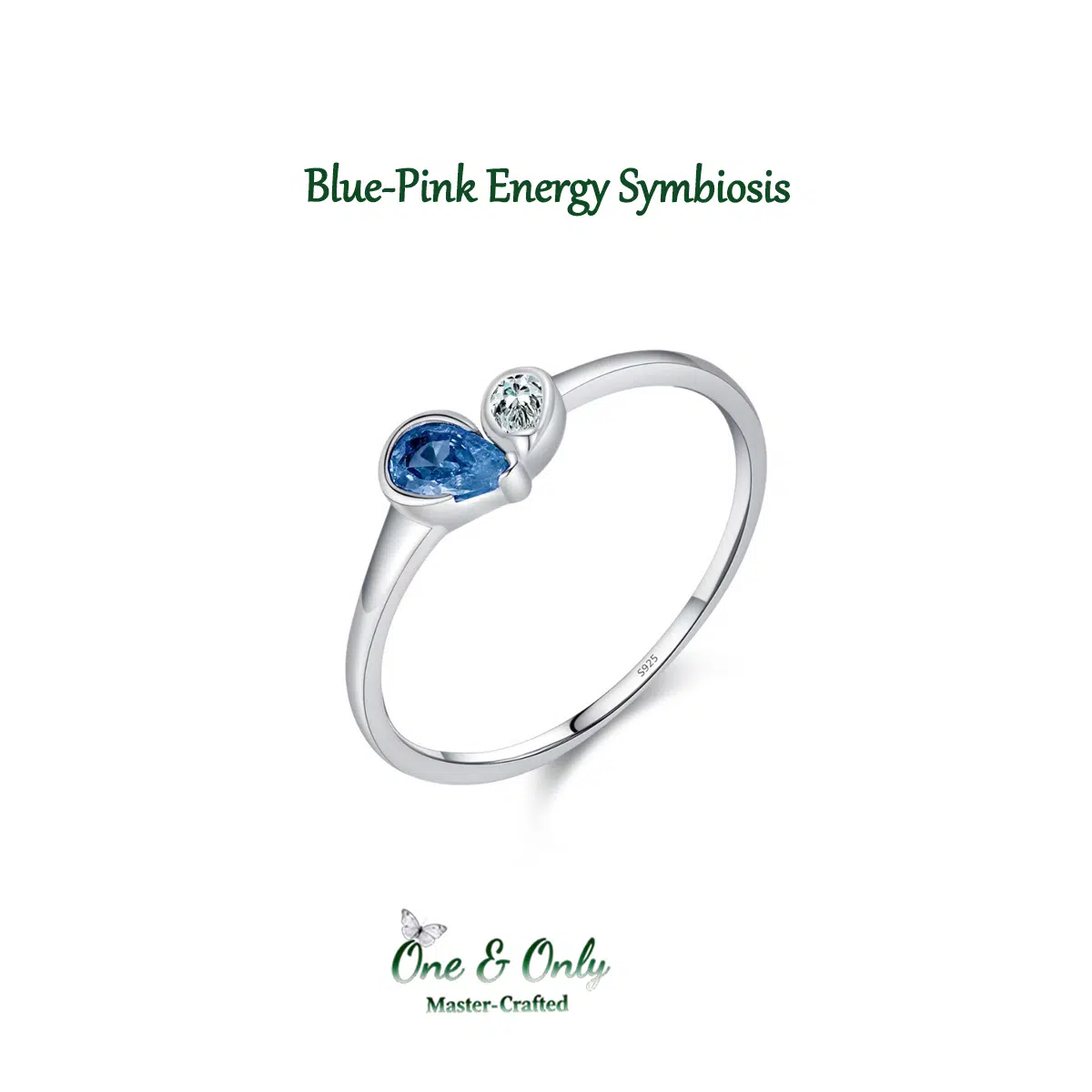 Sterling S925 Silve + 5A Z | Blue-Pink Energy Symbiosis Ring | Nickel-Free Plating