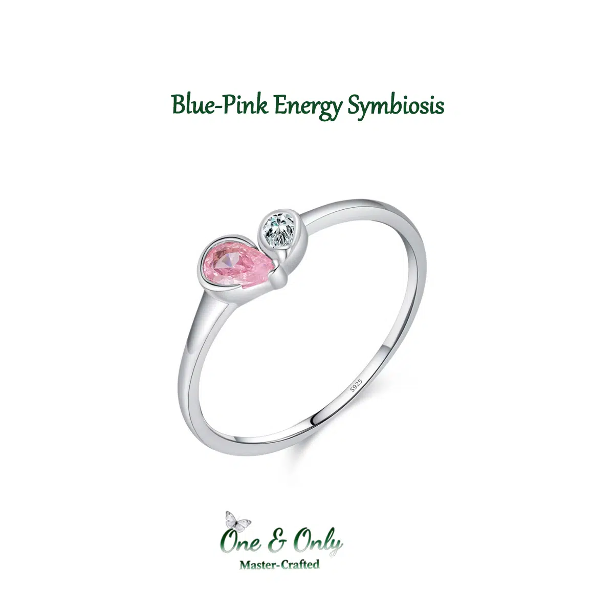 Sterling S925 Silve + 5A Z | Blue-Pink Energy Symbiosis Ring | Nickel-Free Plating