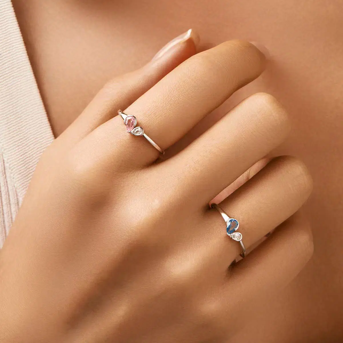 Sterling S925 Silve + 5A Z | Blue-Pink Energy Symbiosis Ring | Nickel-Free Plating