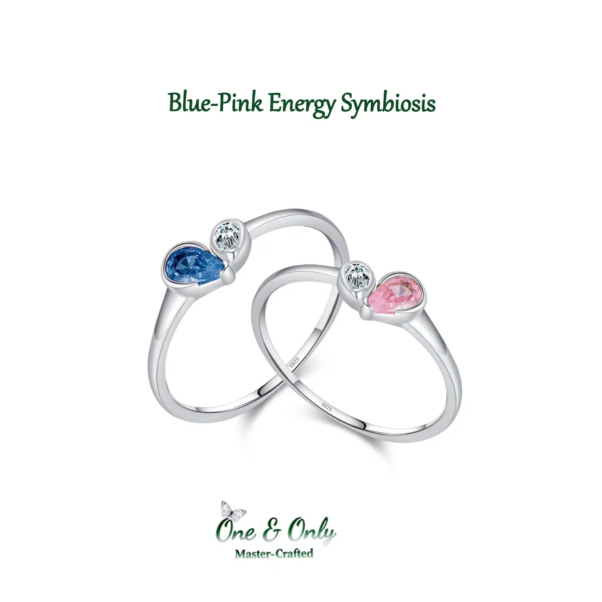 Sterling S925 Silve + 5A Z | Blue-Pink Energy Symbiosis Ring | Nickel-Free Plating