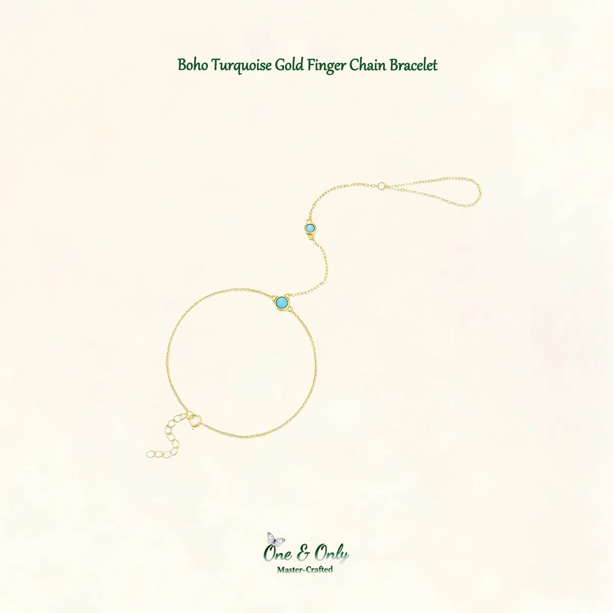 Sterling S925 Silve + 5A Zircon | Boho Turquoise Gold Finger Chain Bracelet​ | Nickel-Free Plating