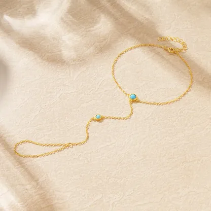 Sterling S925 Silve + 5A Zircon | Boho Turquoise Gold Finger Chain Bracelet​ | Nickel-Free Plating