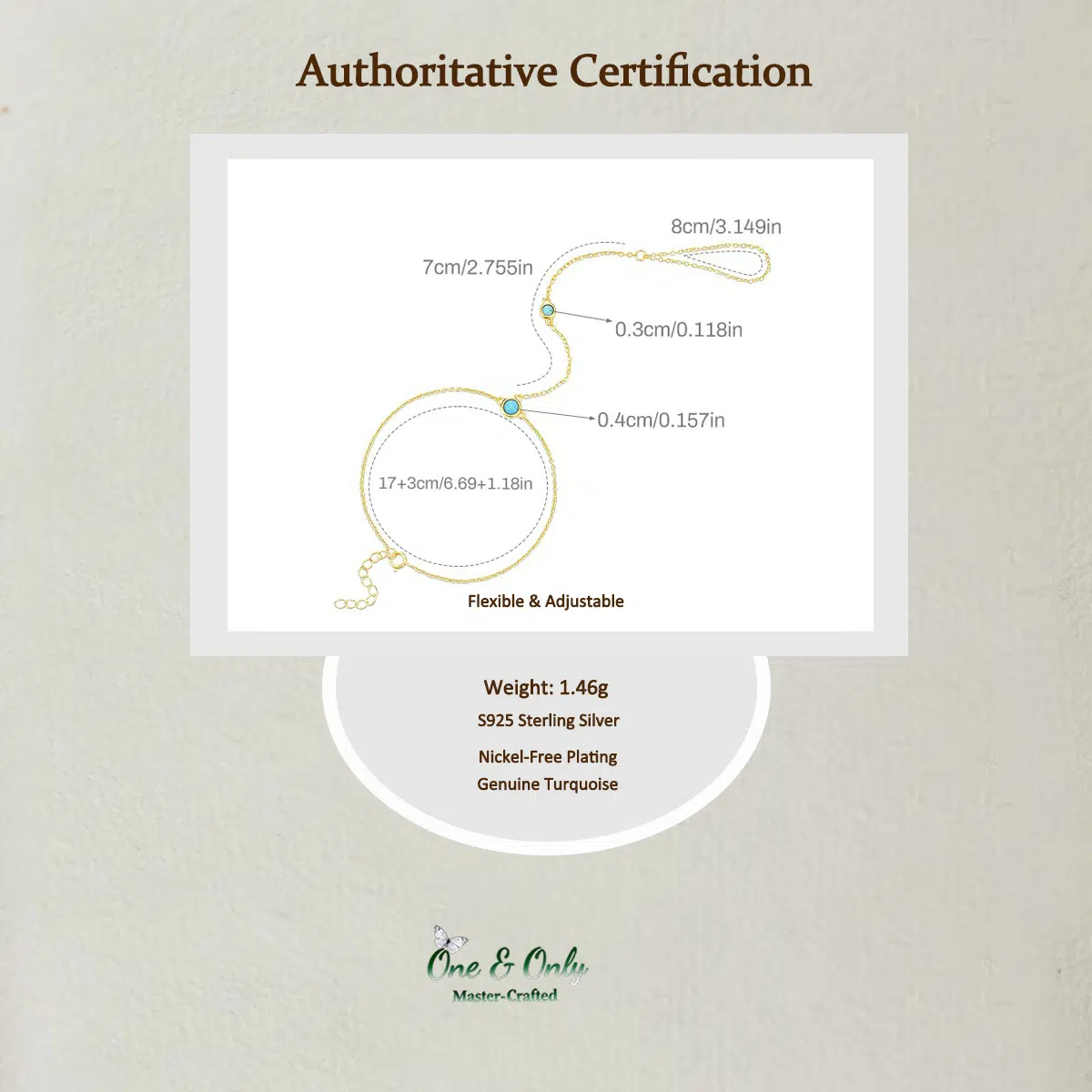 Sterling S925 Silve + 5A Zircon | Boho Turquoise Gold Finger Chain Bracelet​ | Nickel-Free Plating
