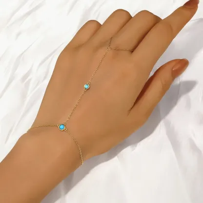 Sterling S925 Silve + 5A Zircon | Boho Turquoise Gold Finger Chain Bracelet​ | Nickel-Free Plating