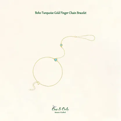 Sterling S925 Silve + 5A Zircon | Boho Turquoise Gold Finger Chain Bracelet​ | Nickel-Free Plating