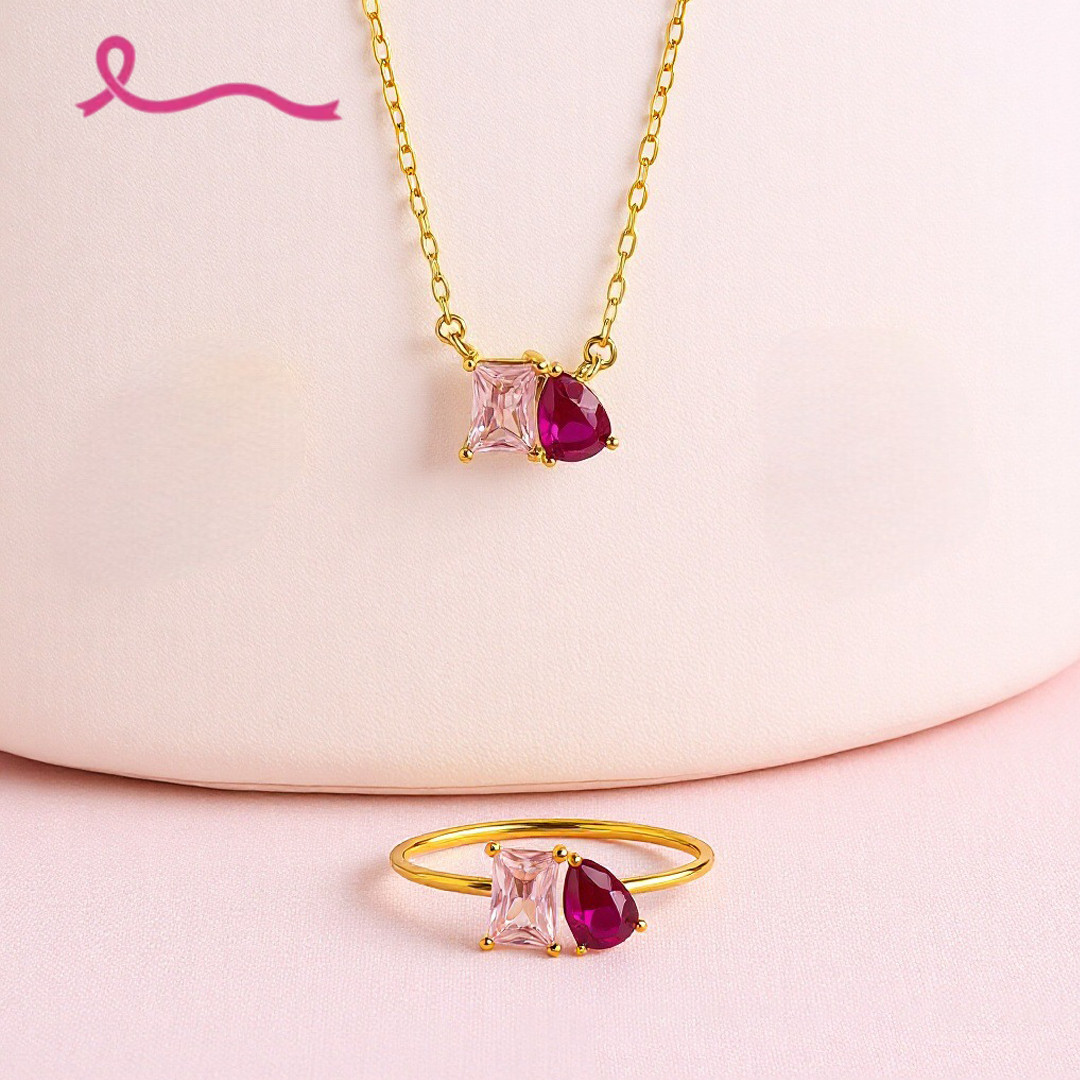Breast Cancer Courage I Am Enough Necklace&Ring Set | Meaningful Jewelry Gift For Cancer Fighter