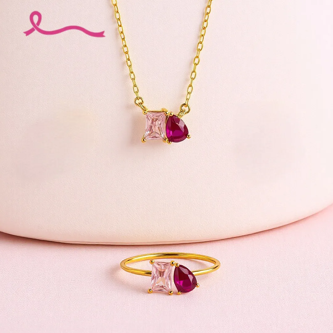 Breast Cancer Courage I Am Enough Necklace&Ring Set | Meaningful Jewelry Gift For Cancer Fighter