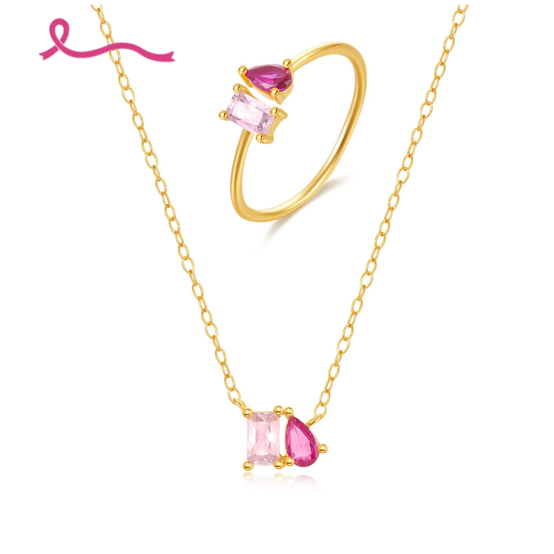 Breast Cancer Courage I Am Enough Necklace&Ring Set | Meaningful Jewelry Gift For Cancer Fighter