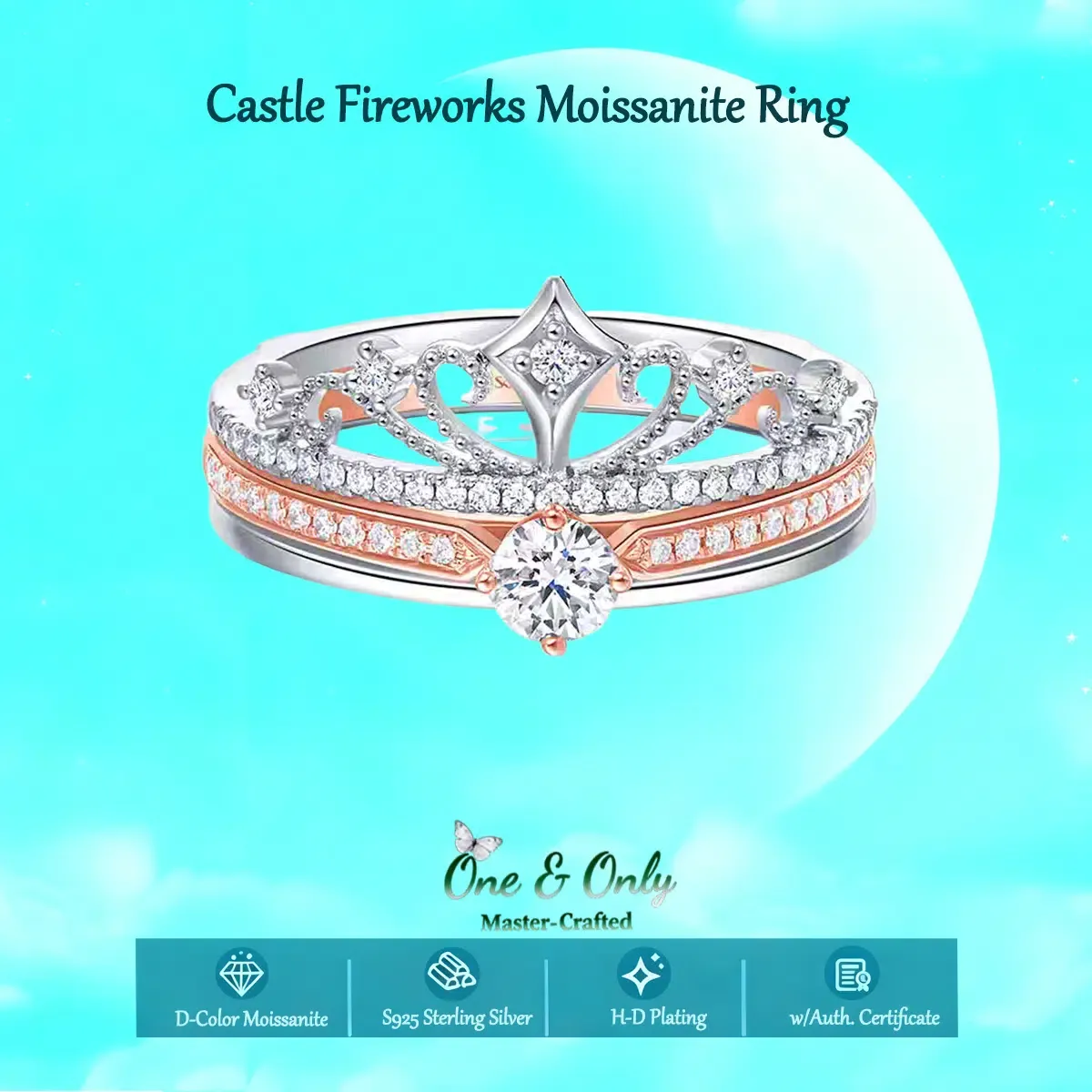 0.5Ct Moissanite + Sterling S925 Silver | Castle Fireworks Diamond Ring | Perfect for Stacking or Wearing Solo