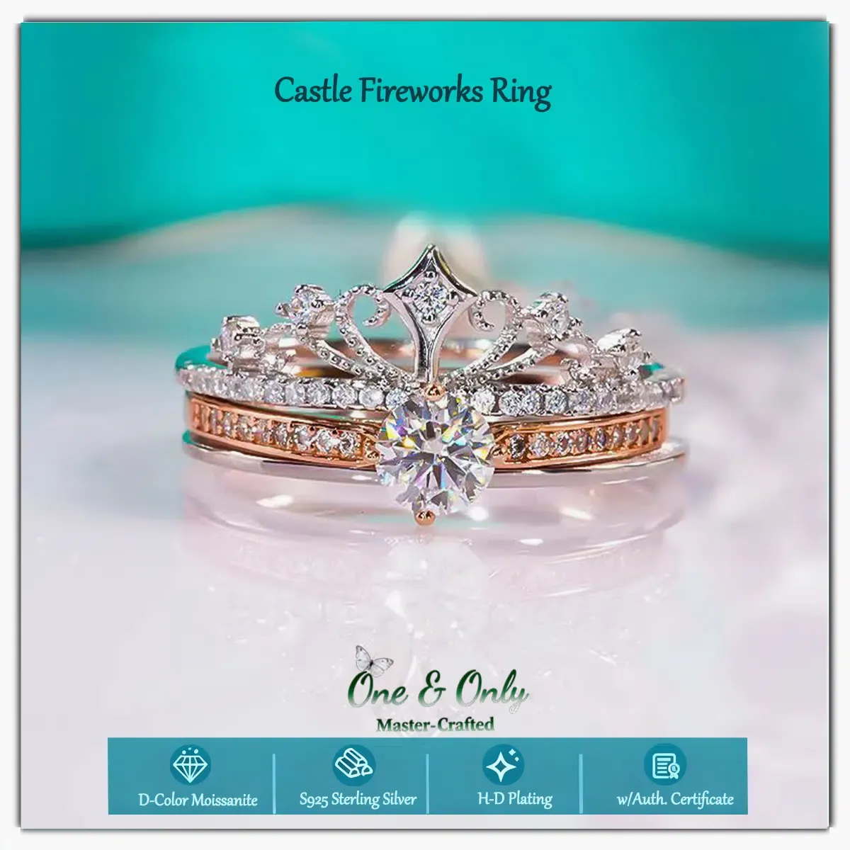  0.5Ct Moissanite + Sterling S925 Silver | Castle Fireworks Diamond Ring | Perfect for Stacking or Wearing Solo