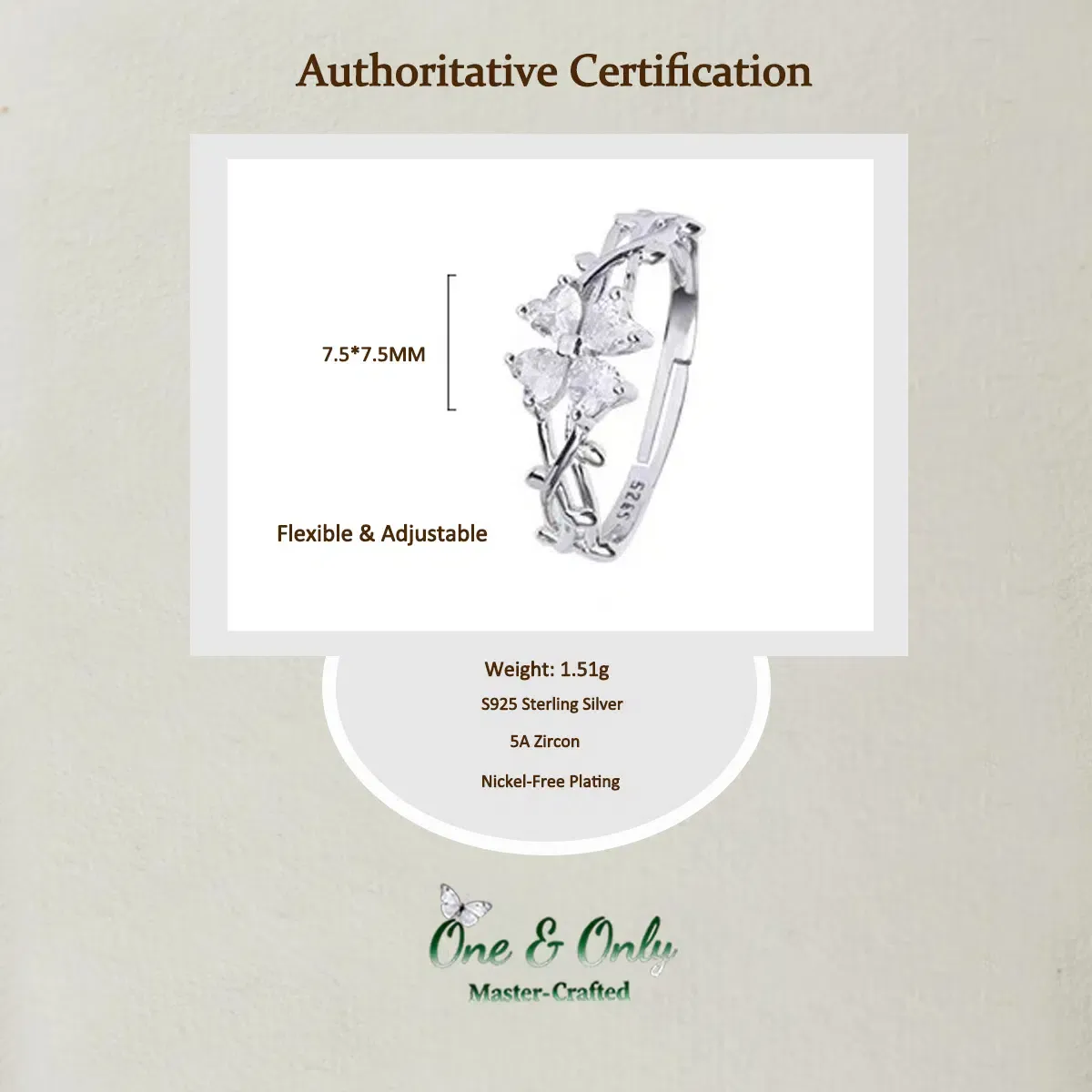 Sterling S925 Silve + 5A Zircon | Sparkling Four-Leaf Clover Ring | Nickel-Free Plating