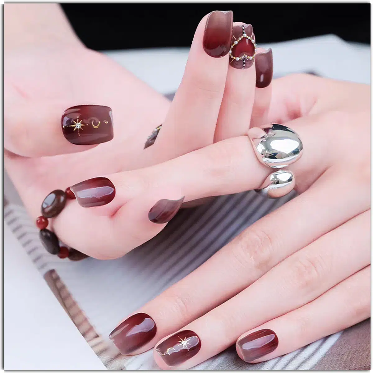 Celestial Wish Press-On Nails | Short Square | Zodiac-Inspired Charms for Good Luck