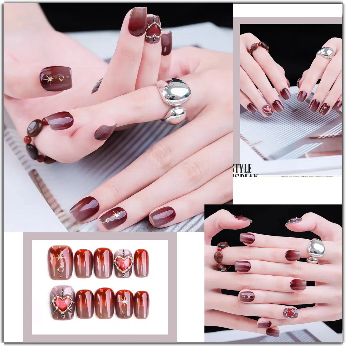 Celestial Wish Press-On Nails | Short Square | Zodiac-Inspired Charms for Good Luck