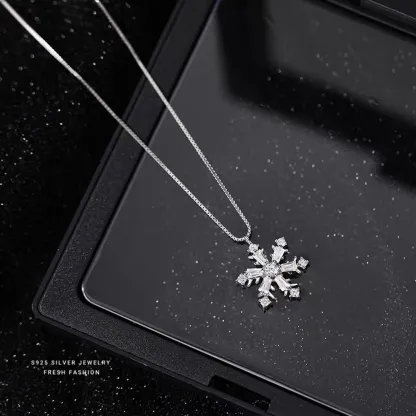 Sterling S925 Silve + 5A Zircon | Christmas Rotating Zircon Snowflake Necklace ​ | Christmas gift jewelry