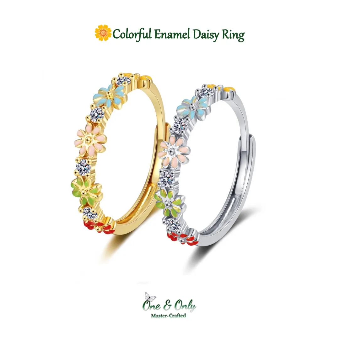 2026 Perfect as a Valentine’s gift for her 🌼Colorful Enamel Daisy Ring  | Adjustable Magic Colorful Jewelry for Valentine's