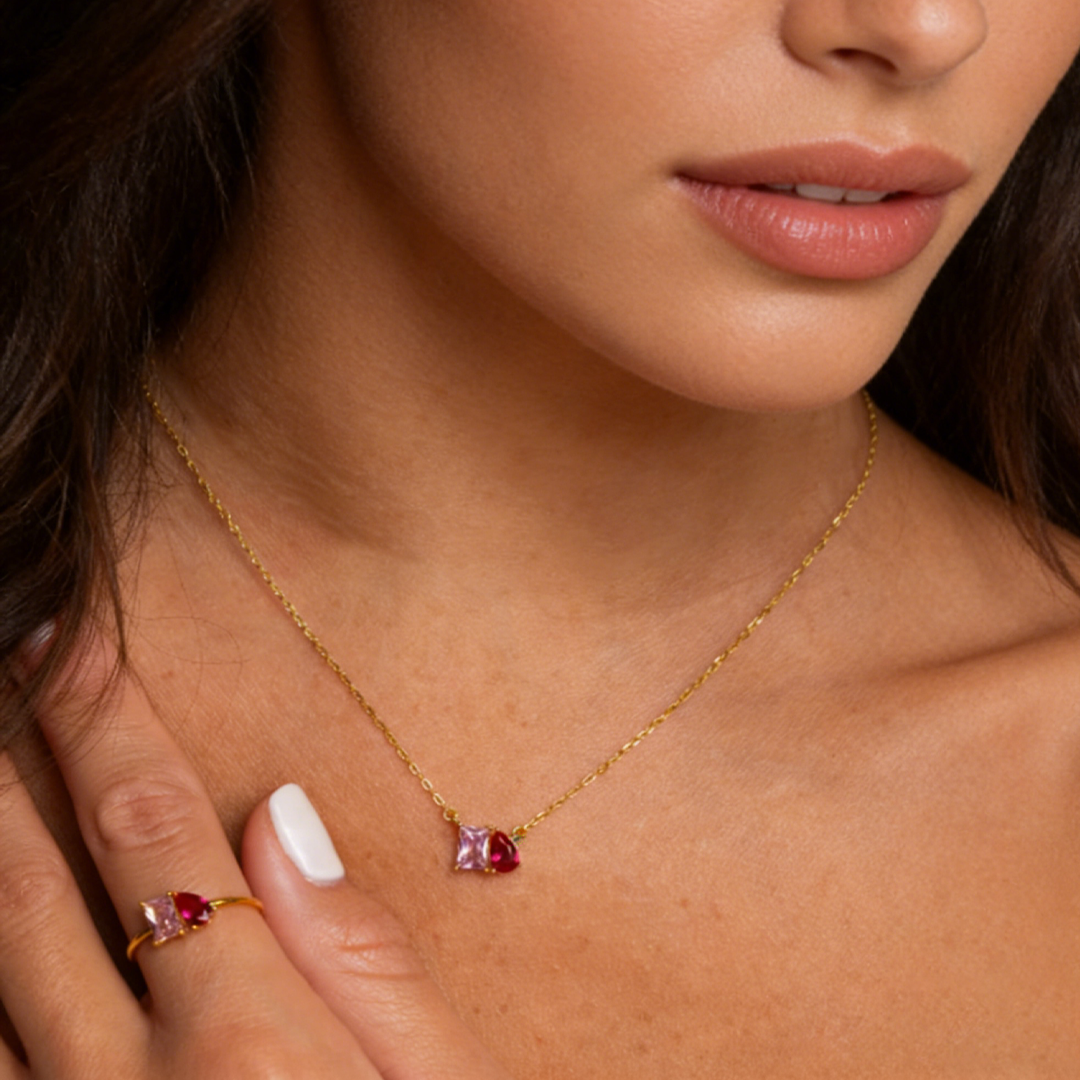 Breast Cancer Courage I Am Enough Necklace&Ring Set | Meaningful Jewelry Gift For Cancer Fighter