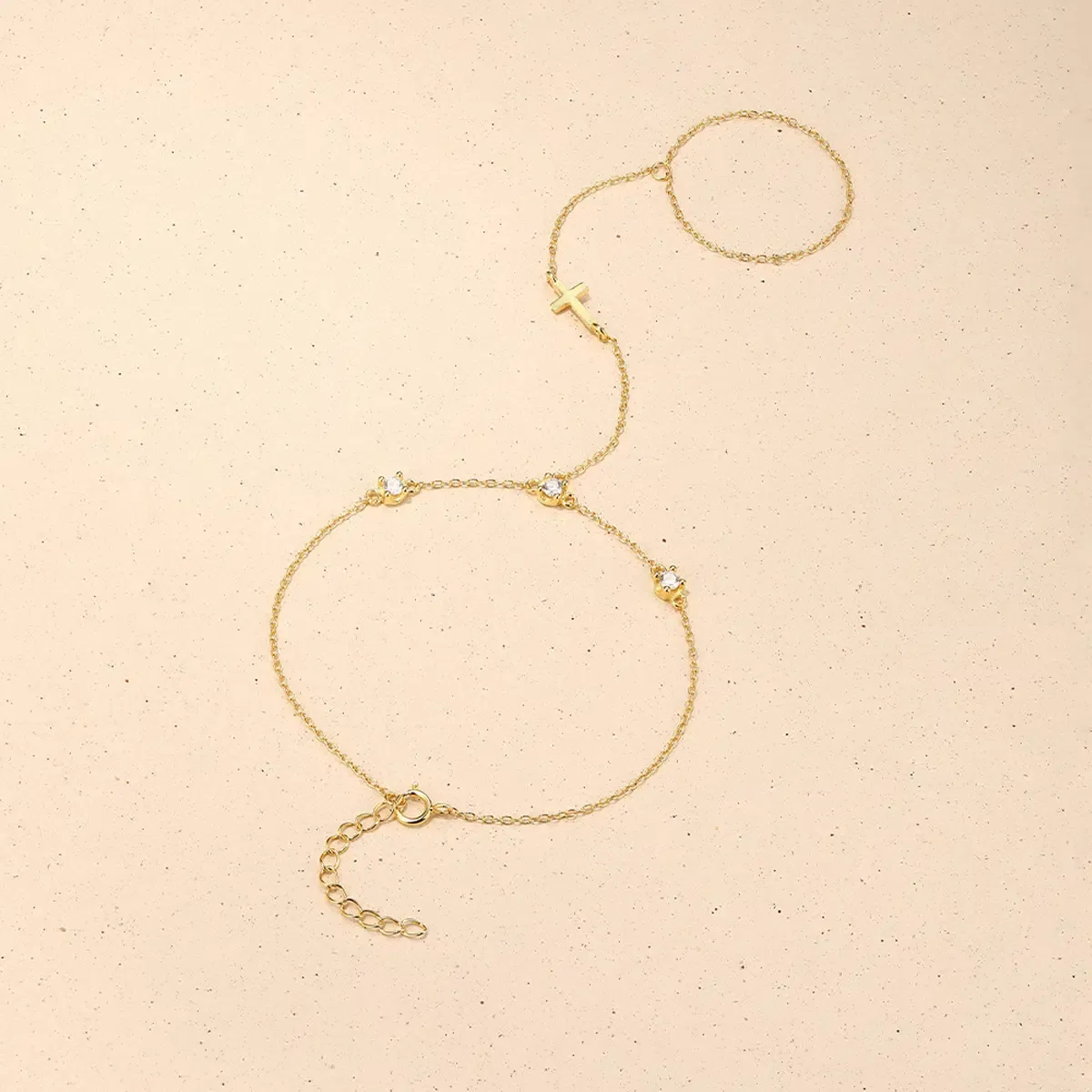 Sterling S925 Silve + 5A Zircon | Cross Pendant Finger Chain Bracelet​ | Nickel-Free Plating