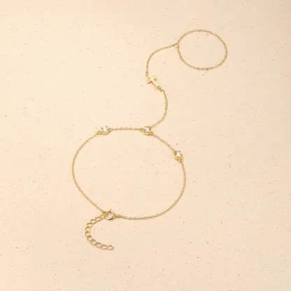 Sterling S925 Silve + 5A Zircon | Cross Pendant Finger Chain Bracelet​ | Nickel-Free Plating