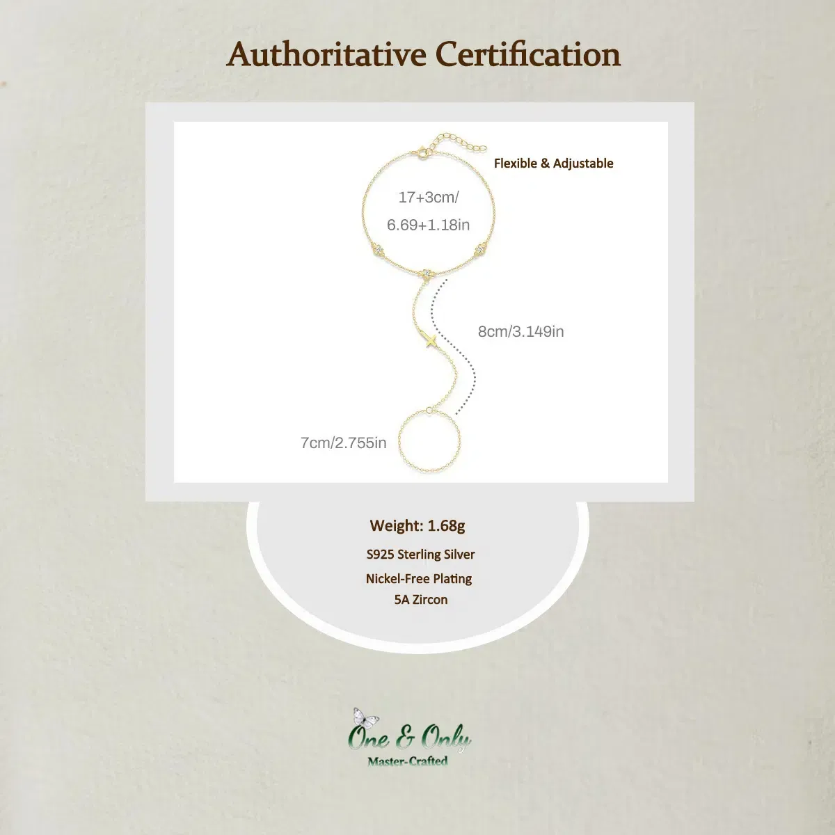 Sterling S925 Silve + 5A Zircon | Cross Pendant Finger Chain Bracelet​ | Nickel-Free Plating