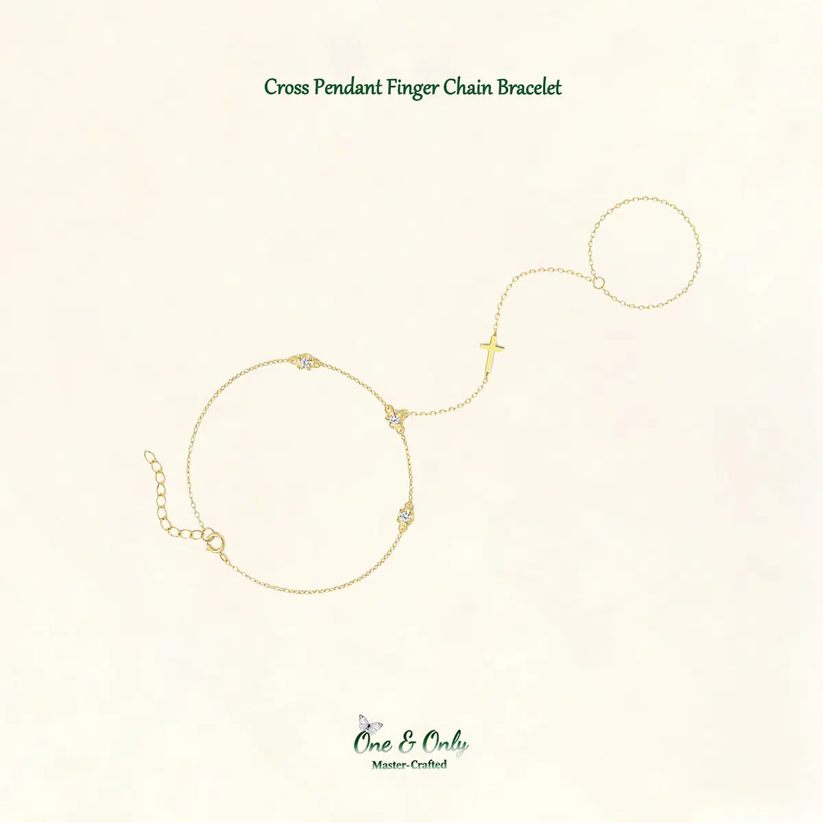 Sterling S925 Silve + 5A Zircon | Cross Pendant Finger Chain Bracelet​ | Nickel-Free Plating