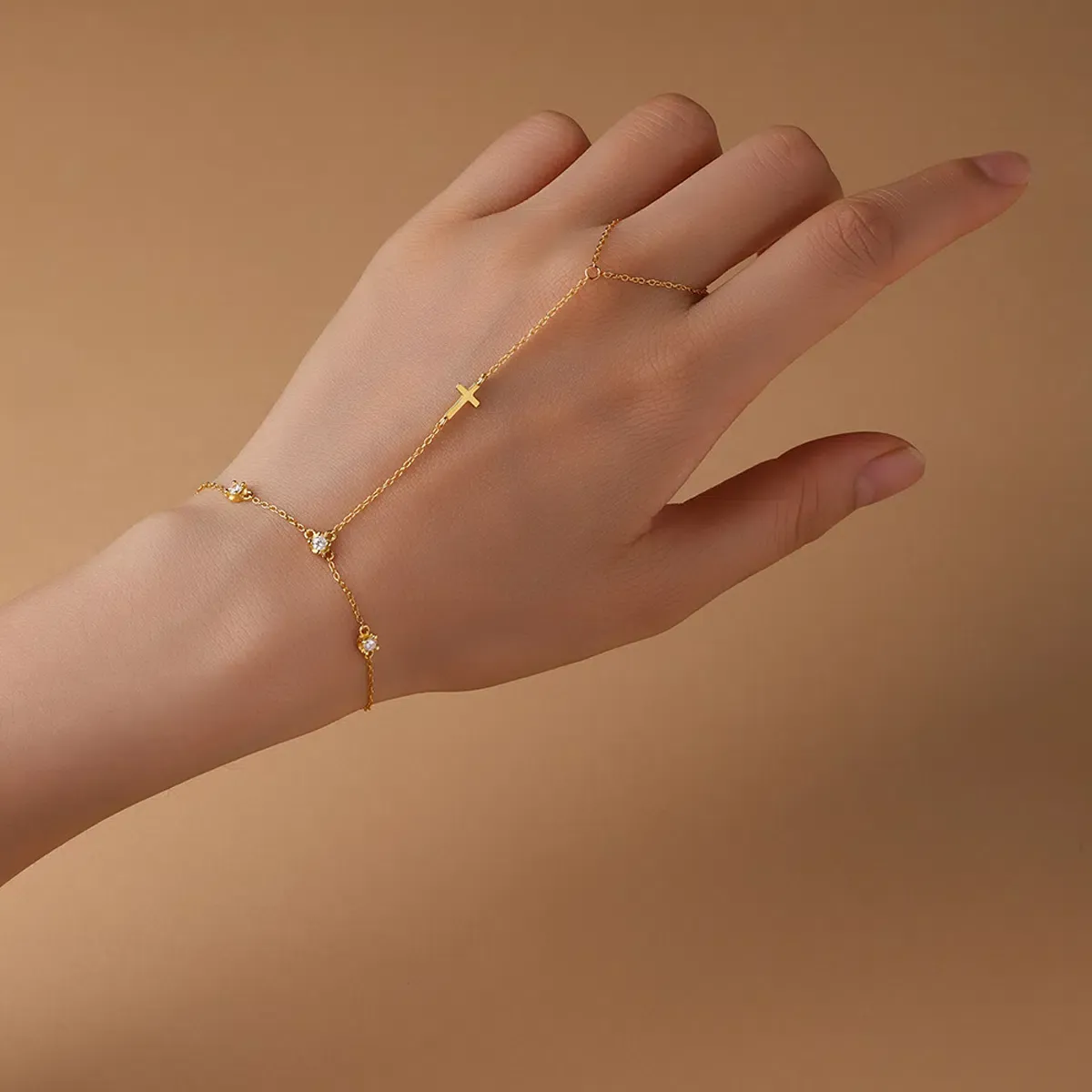 Sterling S925 Silve + 5A Zircon | Cross Pendant Finger Chain Bracelet​ | Nickel-Free Plating