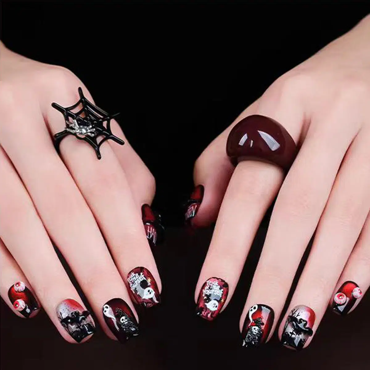 Cute Ghost Carnival Collection-Witch Hat Ghost Dark Nails | Handcrafted press-on nails